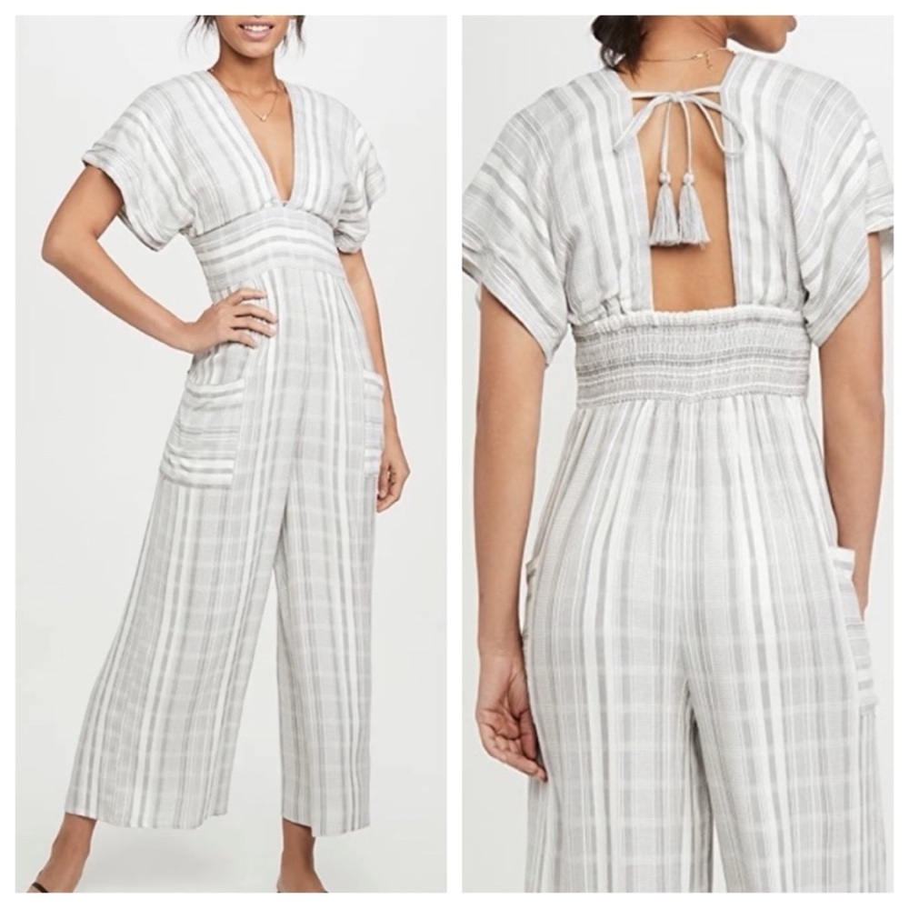 L Space Wide Leg Grey Striped Viscose jumpsuit size medium